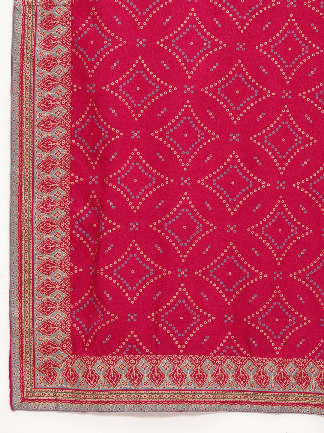 Dhiyona OD Women Pink Bandhani Kurta with Trousers & With Dupatta