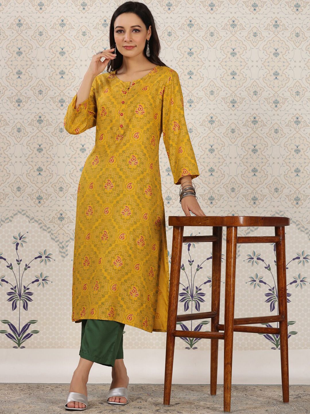 Dhiyona OD Ethnic Motifs Printed Straight Kurta