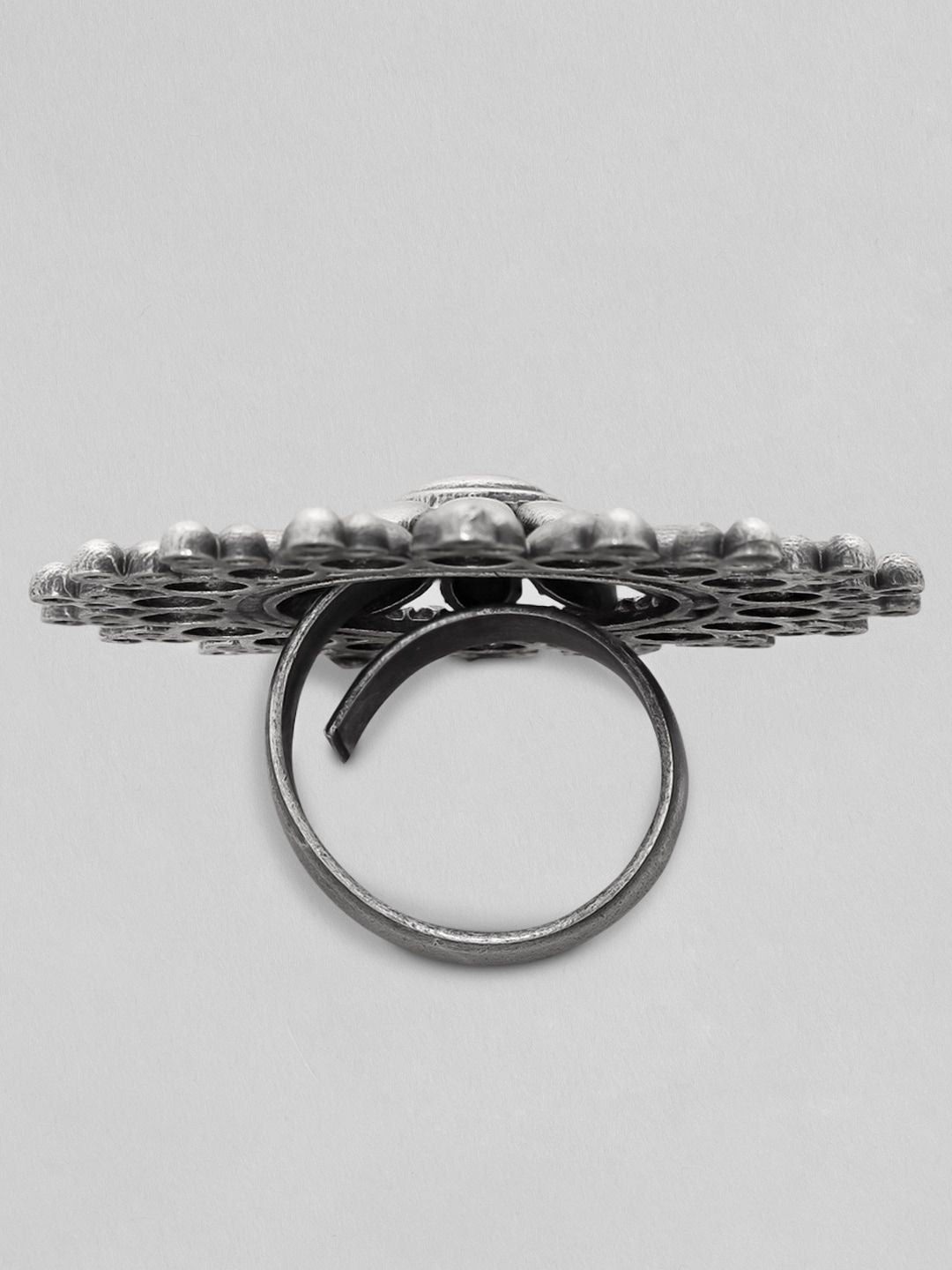 Dhiyona RJ Women's Oxidised Silver Plated Adjustable Finger Ring Artistic Crafted Oxidised