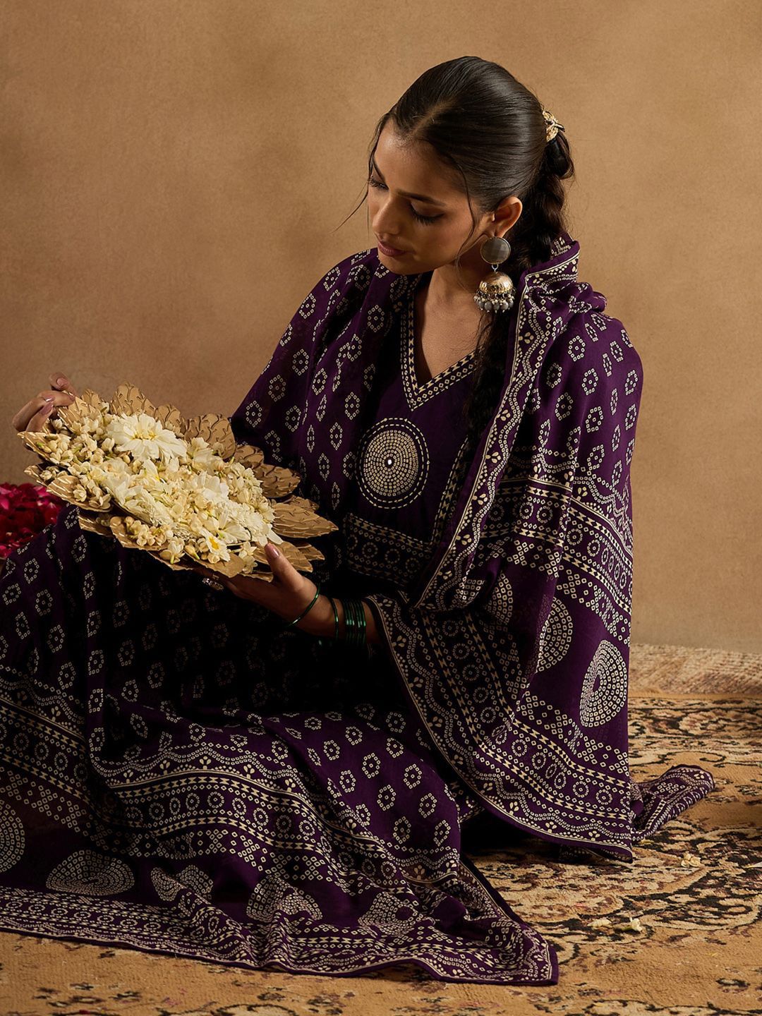 Floral Printed Pure Cotton Straight Kurta With Trousers & Dupatta