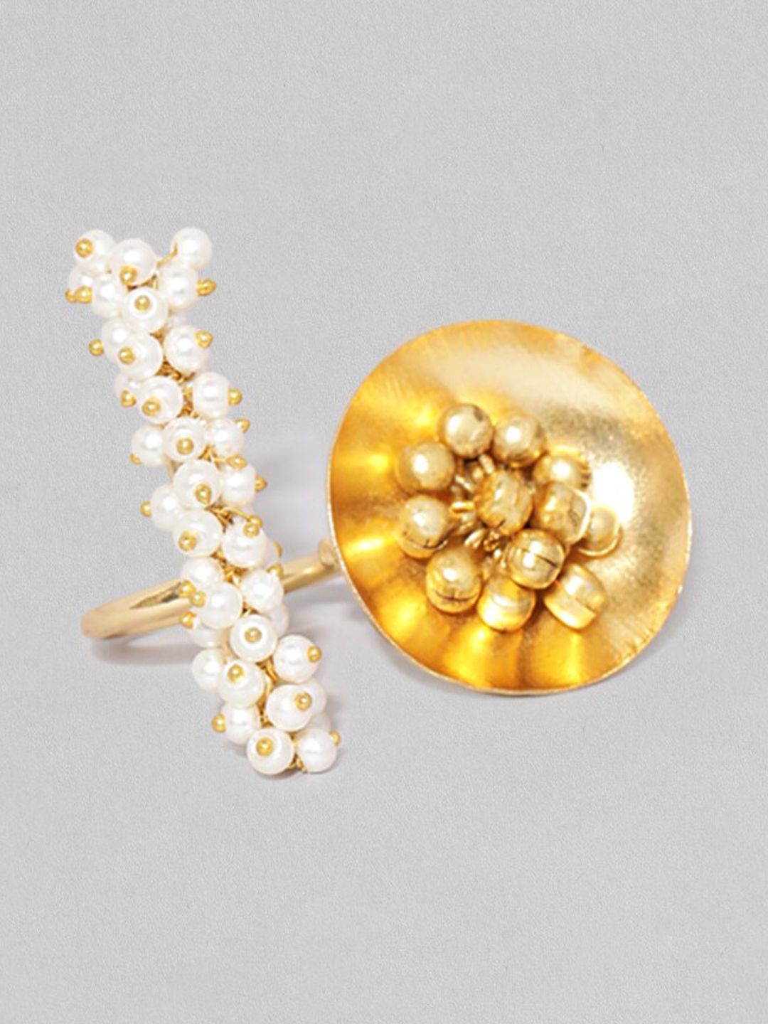 Dhiyona RJ Women's Gold-Plated & White Pearl Beaded Adjustable ring