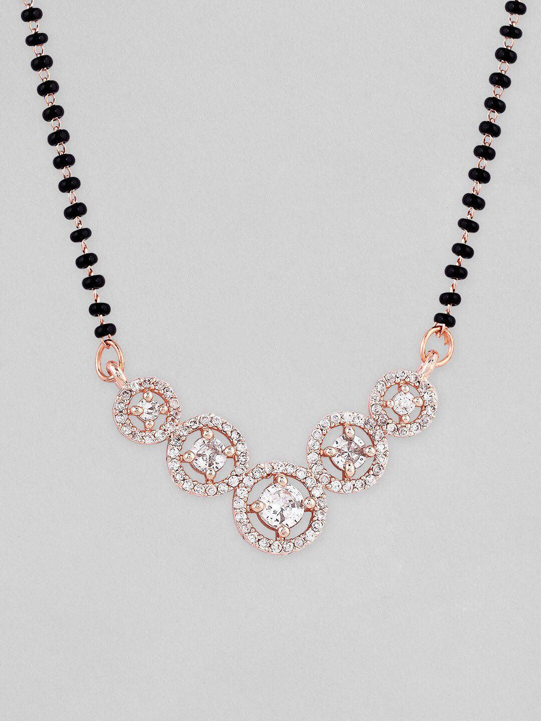 Dhiyona RJ Women's 18K Rose Gold Plated Cubic Zirconia Studded Black Beaded Mangalsutra