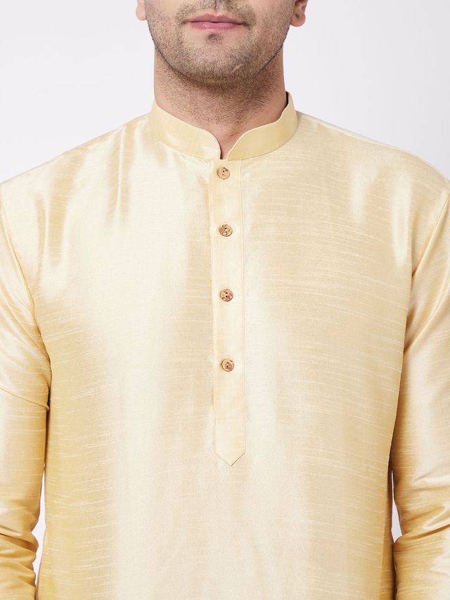 Men's Gold Silk Blend Straight Kurta and Dhoti Set