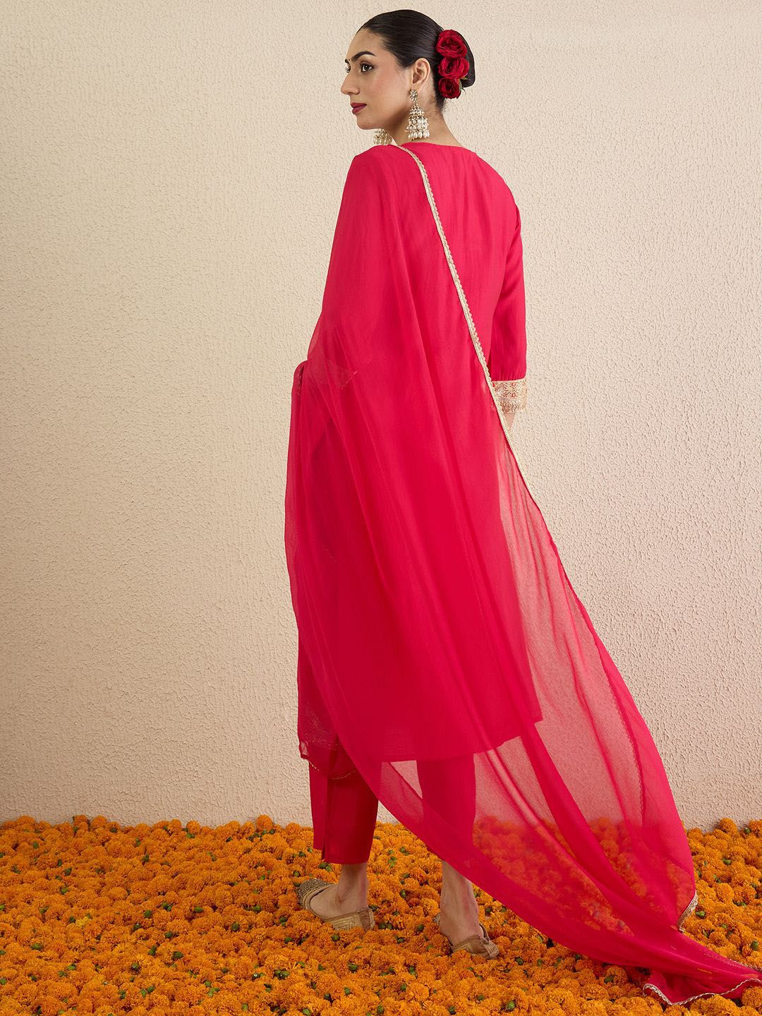 Women Ethnic Motifs Embroidered Regular Kurta with Trousers & Dupatta