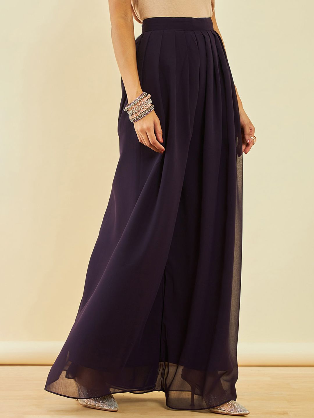 Dhiyona SO Women's Ethnic Motifs Embroidered Pleated Sequinned A-Line Kurta With Palazzos & Dupatta