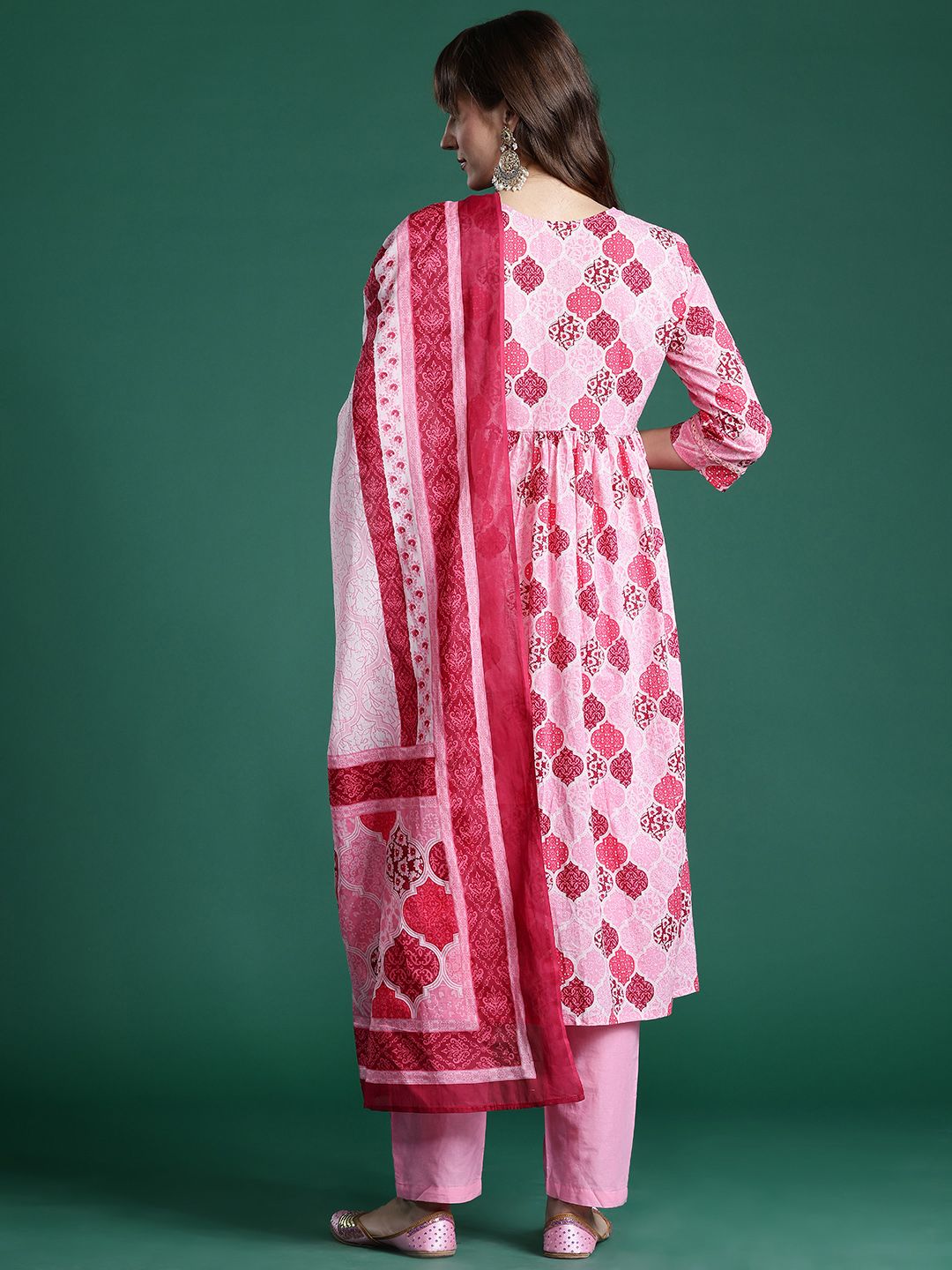 Dhiyona IE Ethnic Motifs Printed Empire Mirror Work Pure Cotton Kurta Set