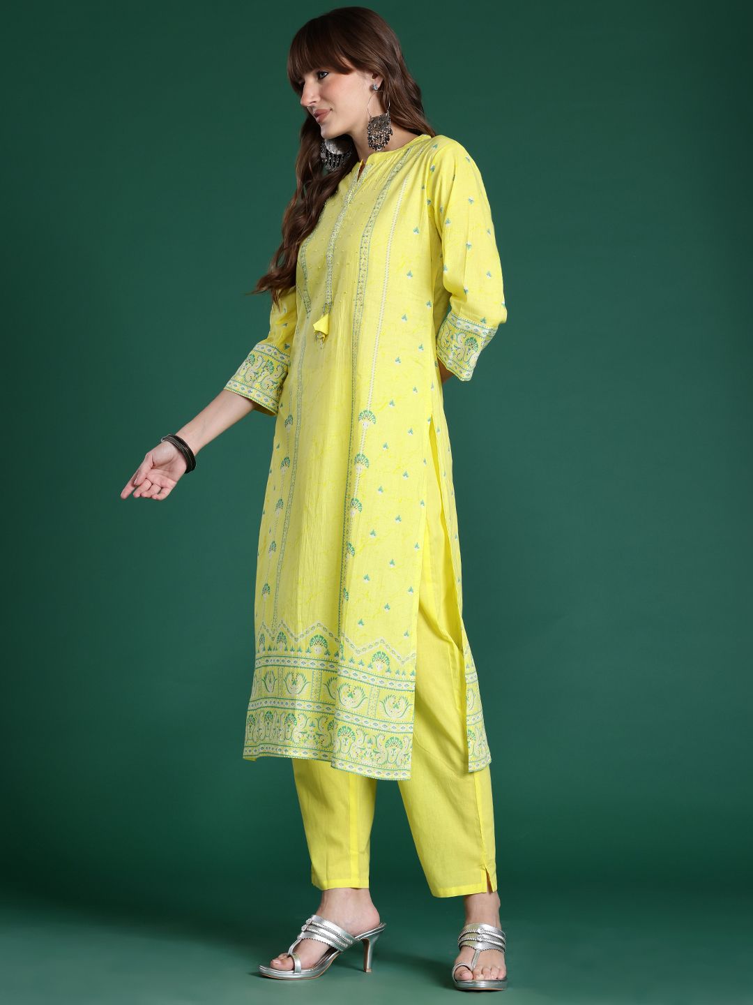 Dhiyona IE Ethnic Motifs Printed Beads & Stones Pure Cotton Kurta Set