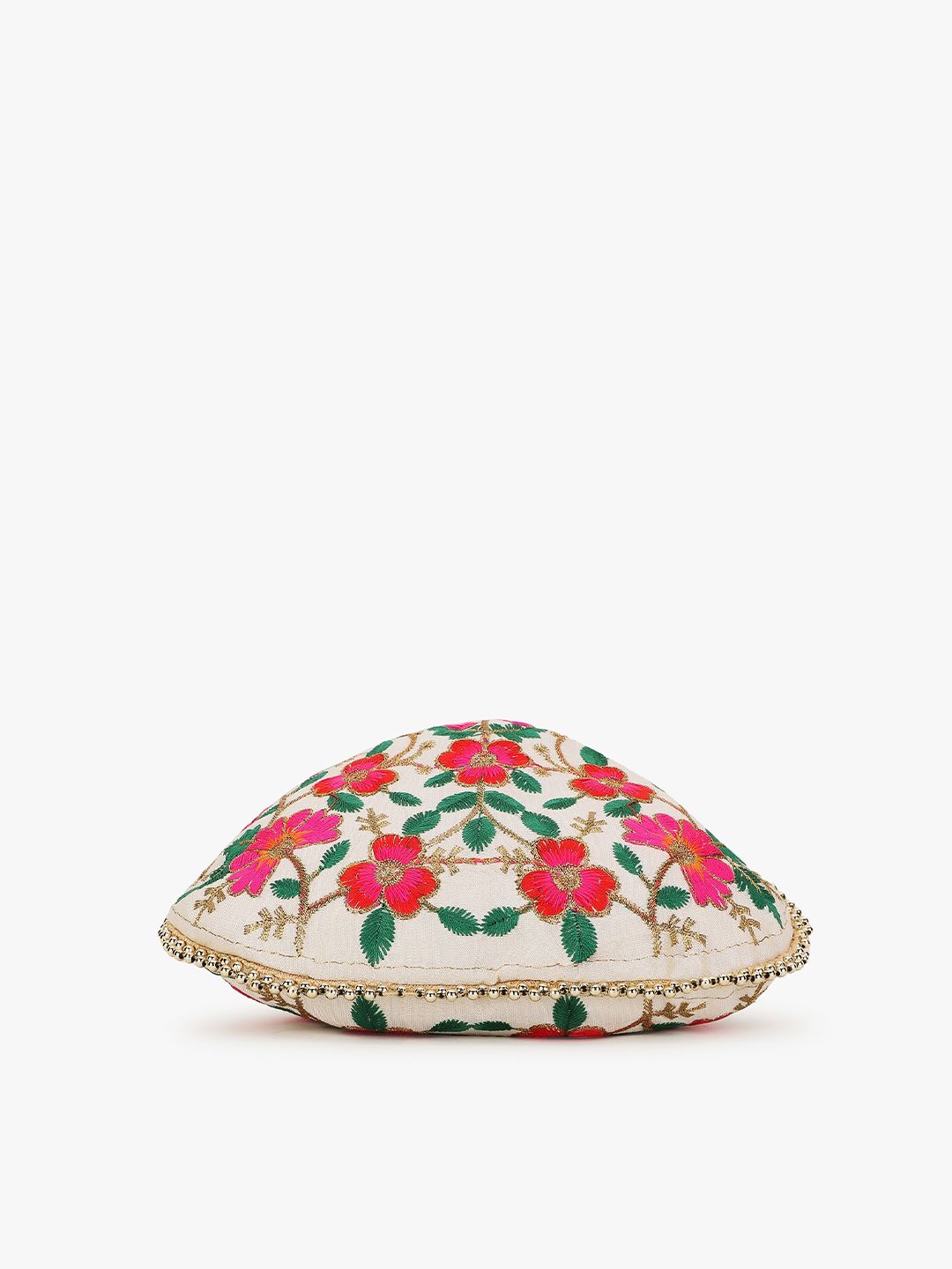 Dhiyona NR Women Cream-Coloured & Green Embroidered Tasselled Potli Clutch
