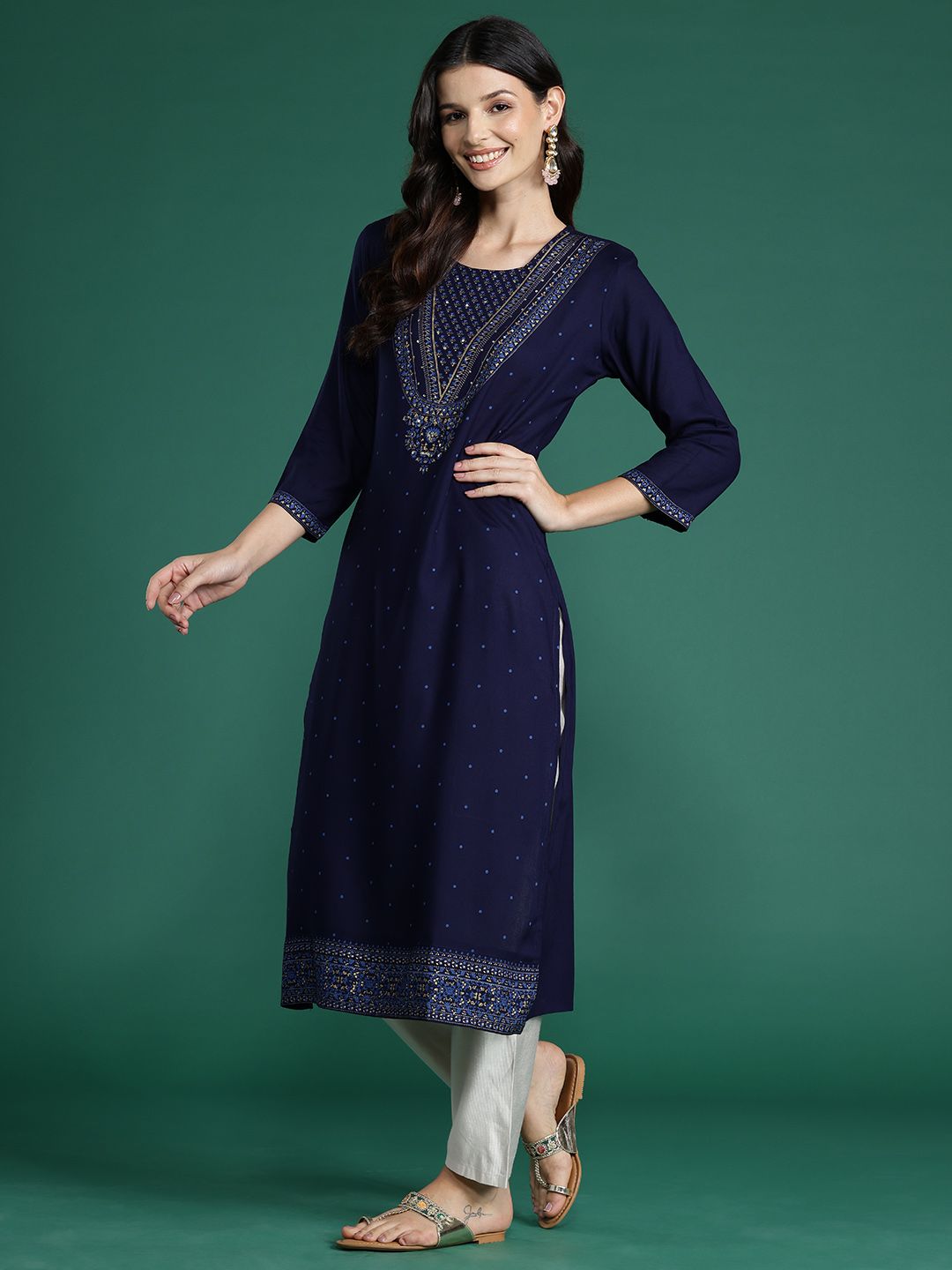 Dhiyona IE Pack of 2 Floral Foil Printed Sequined Kurta