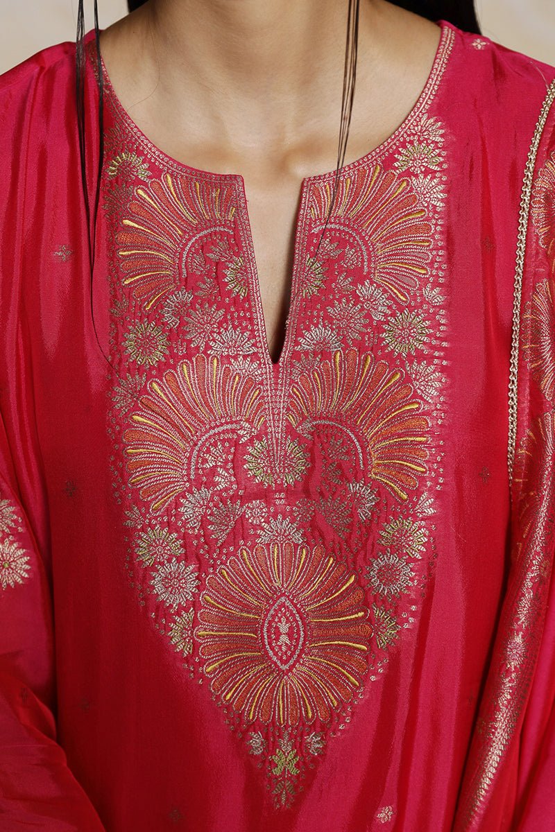 Women's Fuchsia Pink Woven Silk Salwar Suit