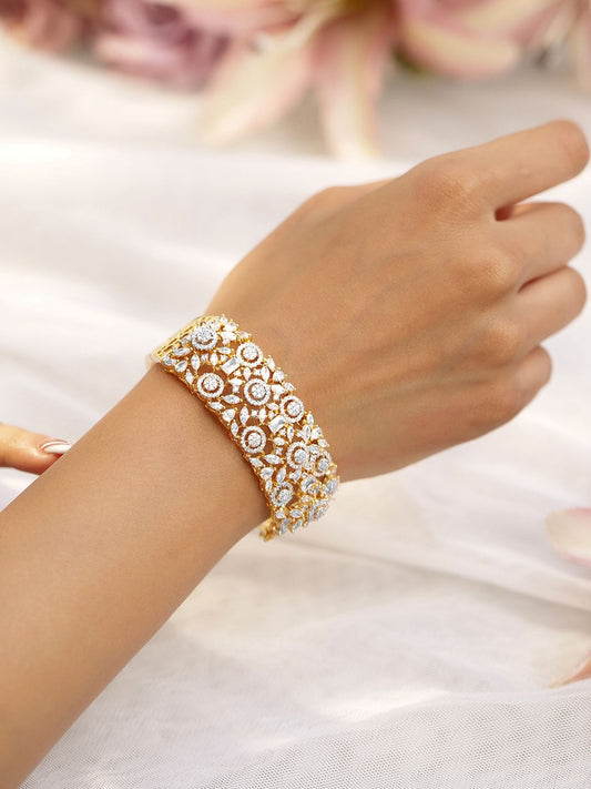Dhiyona RJ Women's 22K Gold-Plated Cubic Zirconia Studded Floral Filigree Luxe Openable Bracelet