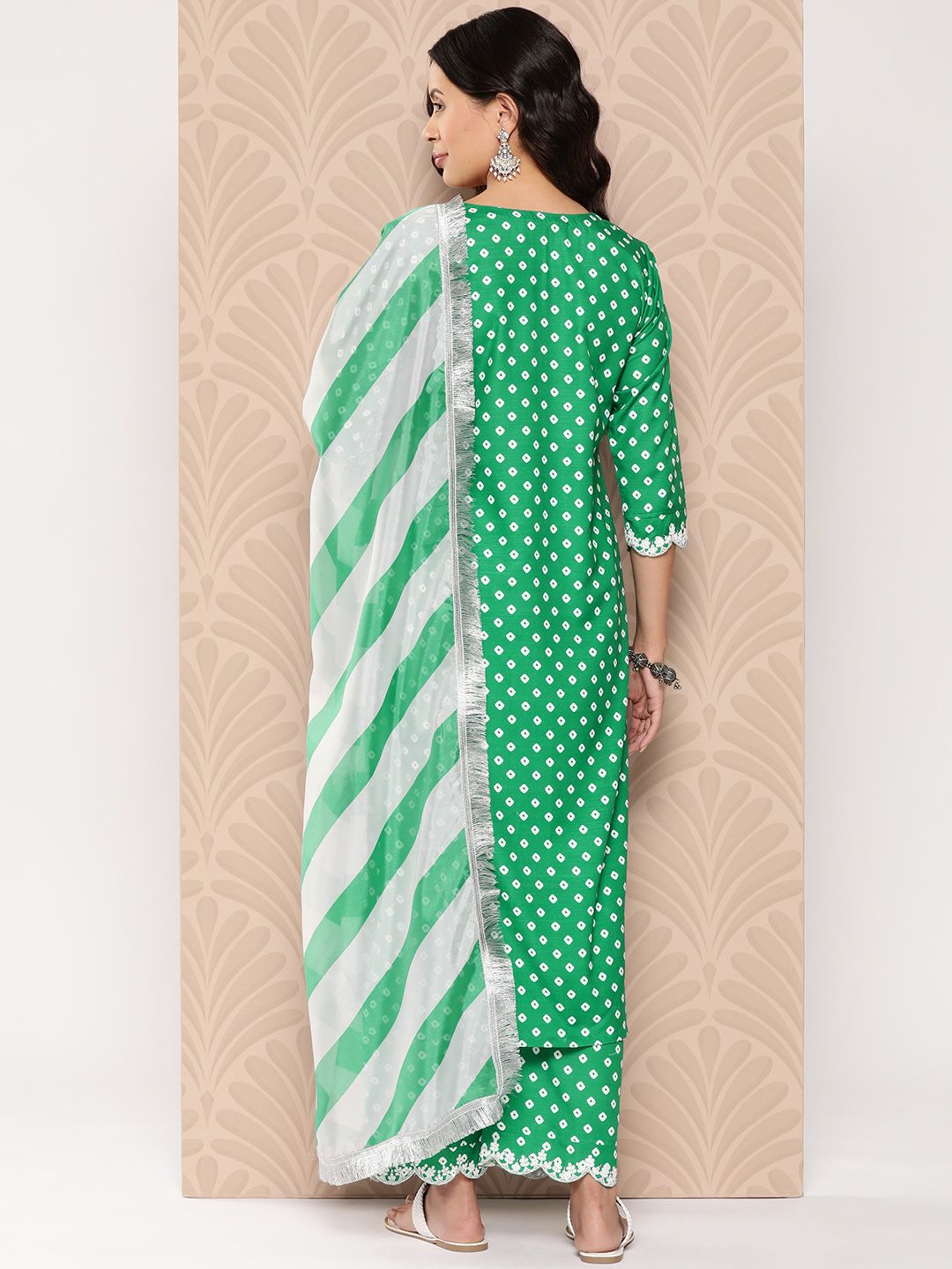 Dhiyona VA Women'sBandhani Printed Sequinned Kurta with Palazzos & Dupatta