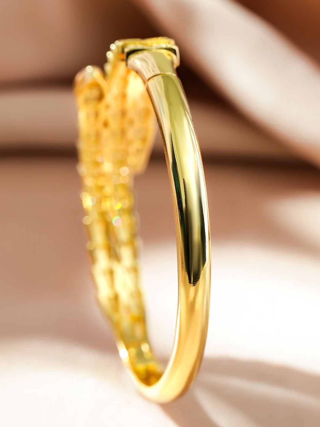 Dhiyona RJ Women's 22K Gold-Plated Luxurious Pave-Set Cubic Zirconia Openable Bracelet