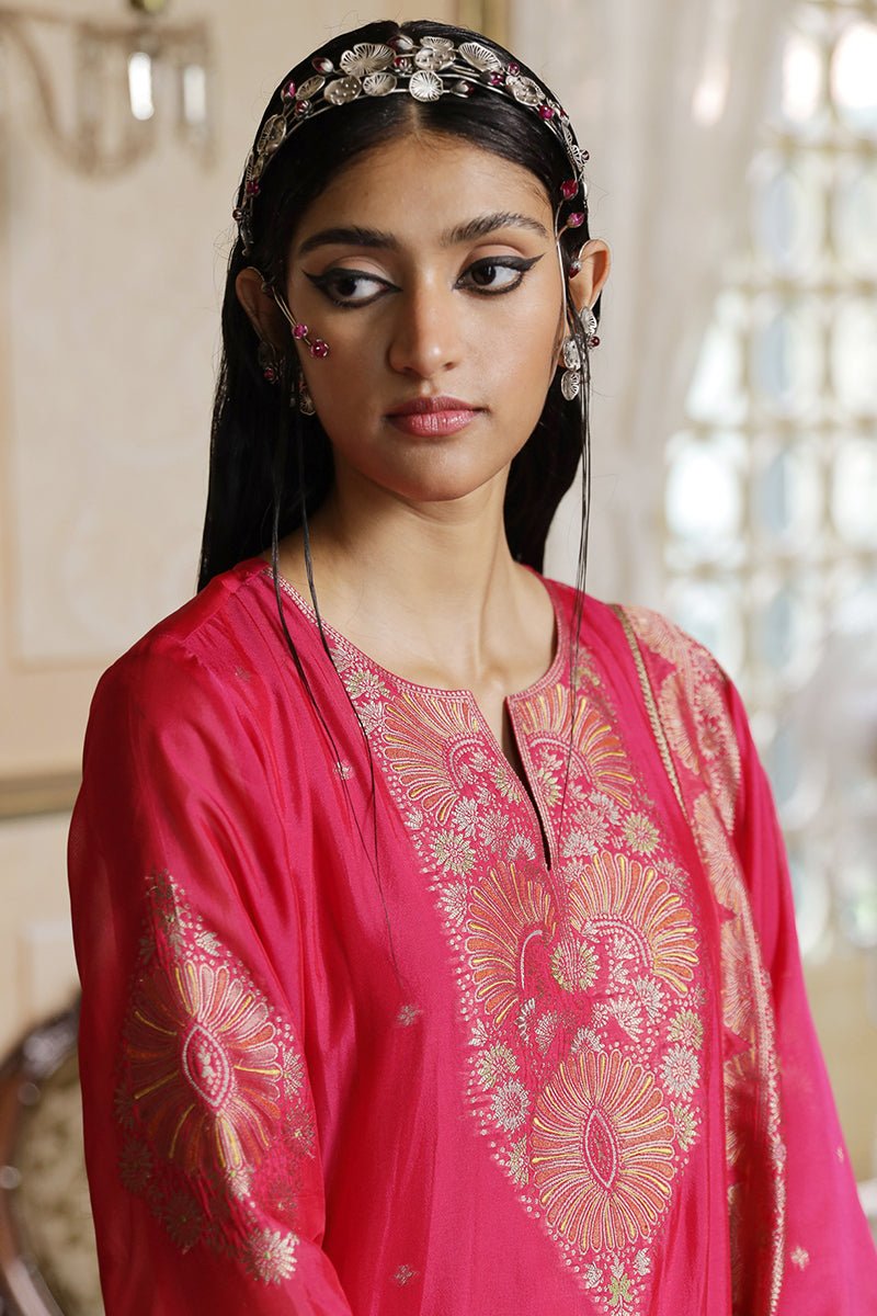 Women's Fuchsia Pink Woven Silk Salwar Suit