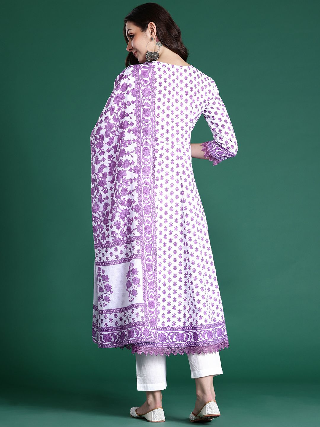 Floral Printed Pure Cotton Kurta with Trousers & Dupatta