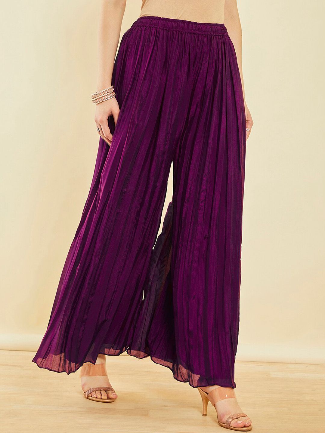 Dhiyona SO Women's Ethnic Motifs Embroidered Sequinned High Slit Kurta With Palazzos & Dupatta