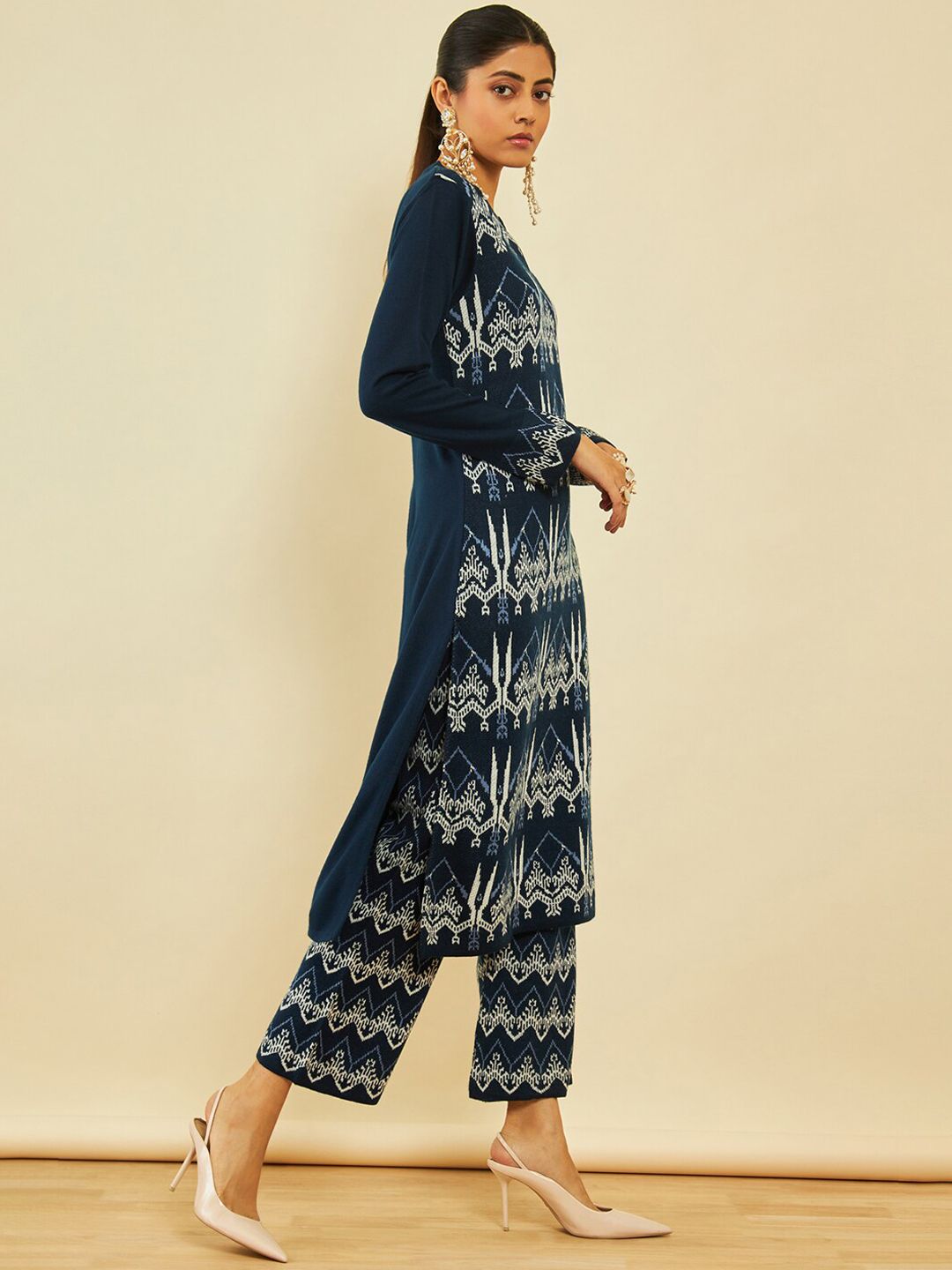 Dhiyona SO Women's Ethnic Motifs Printed Straight Acrylic Kurta With Palazzos