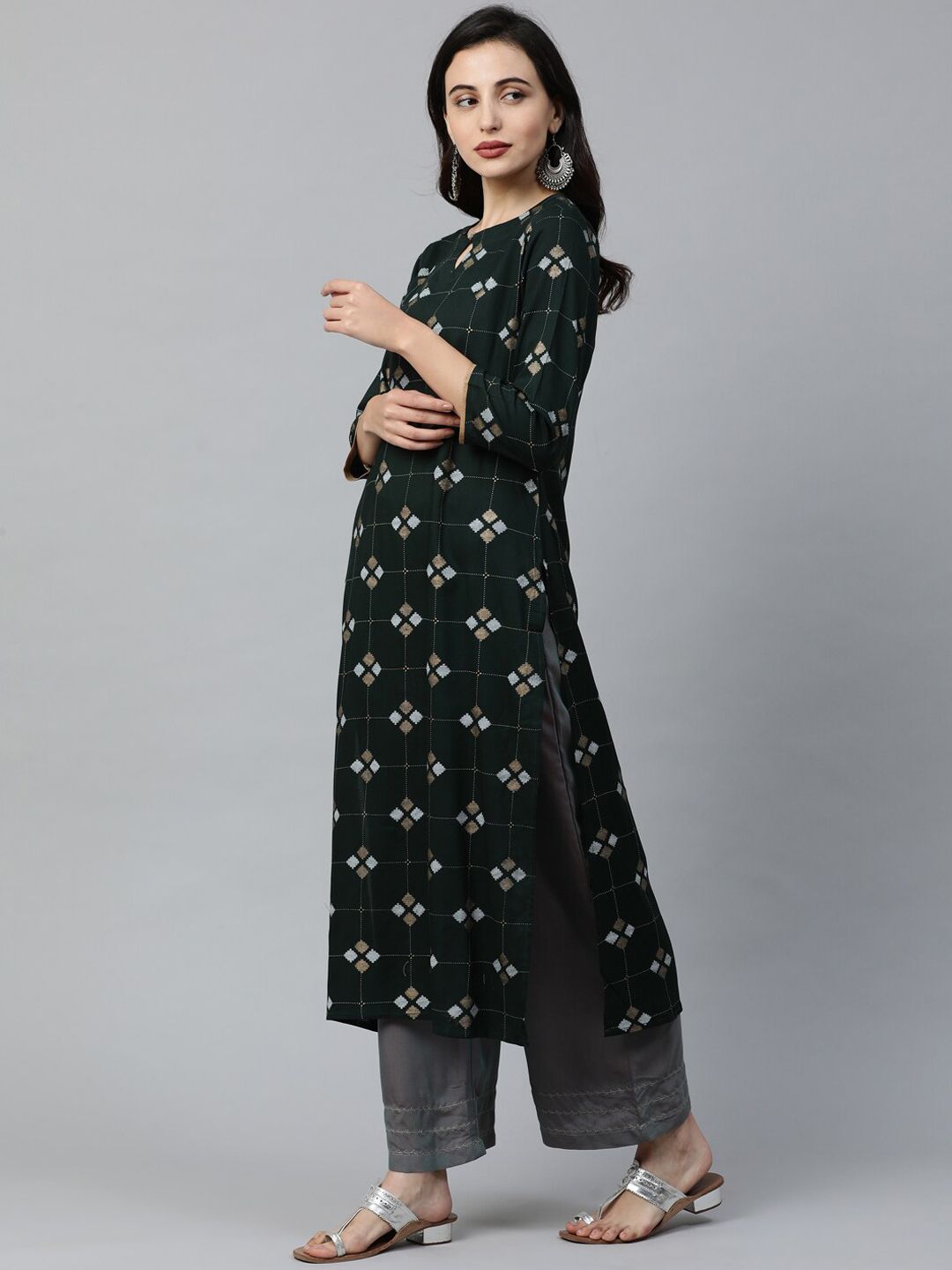 Dhiyona IE Women Green Printed Straight Kurta