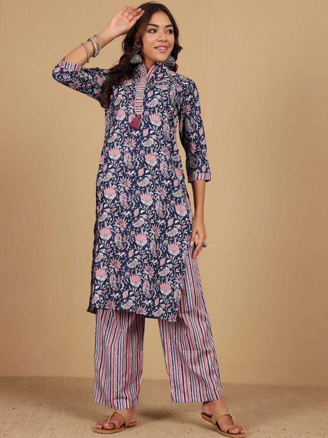 Dhiyona VA Women's Floral Printed Straight Kurta with Palazzo & Dupatta