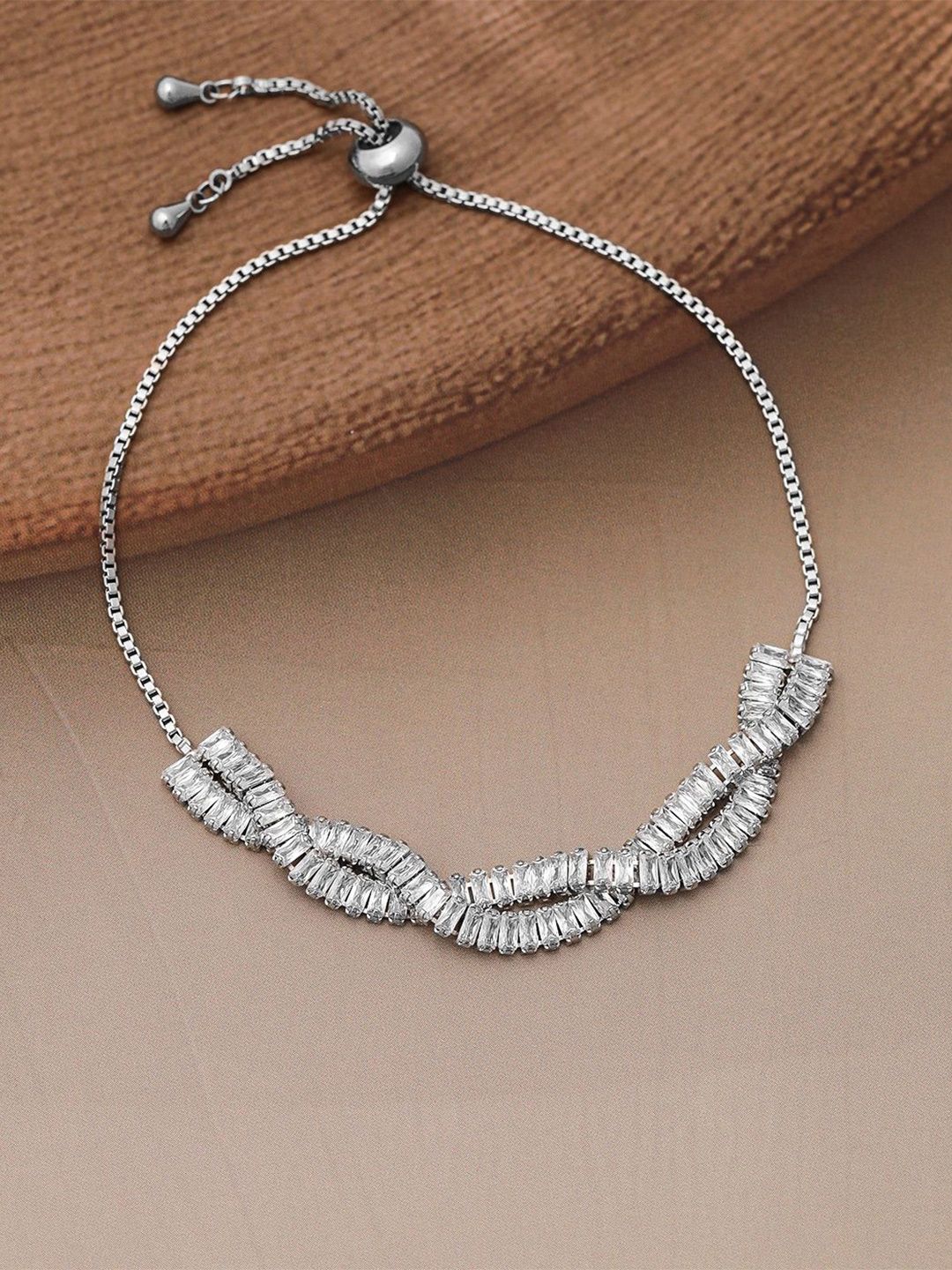 Dhiyona RJ Women's Rhodium Plated Cubic Zicronia Studded Premium Adjustable Bracelet