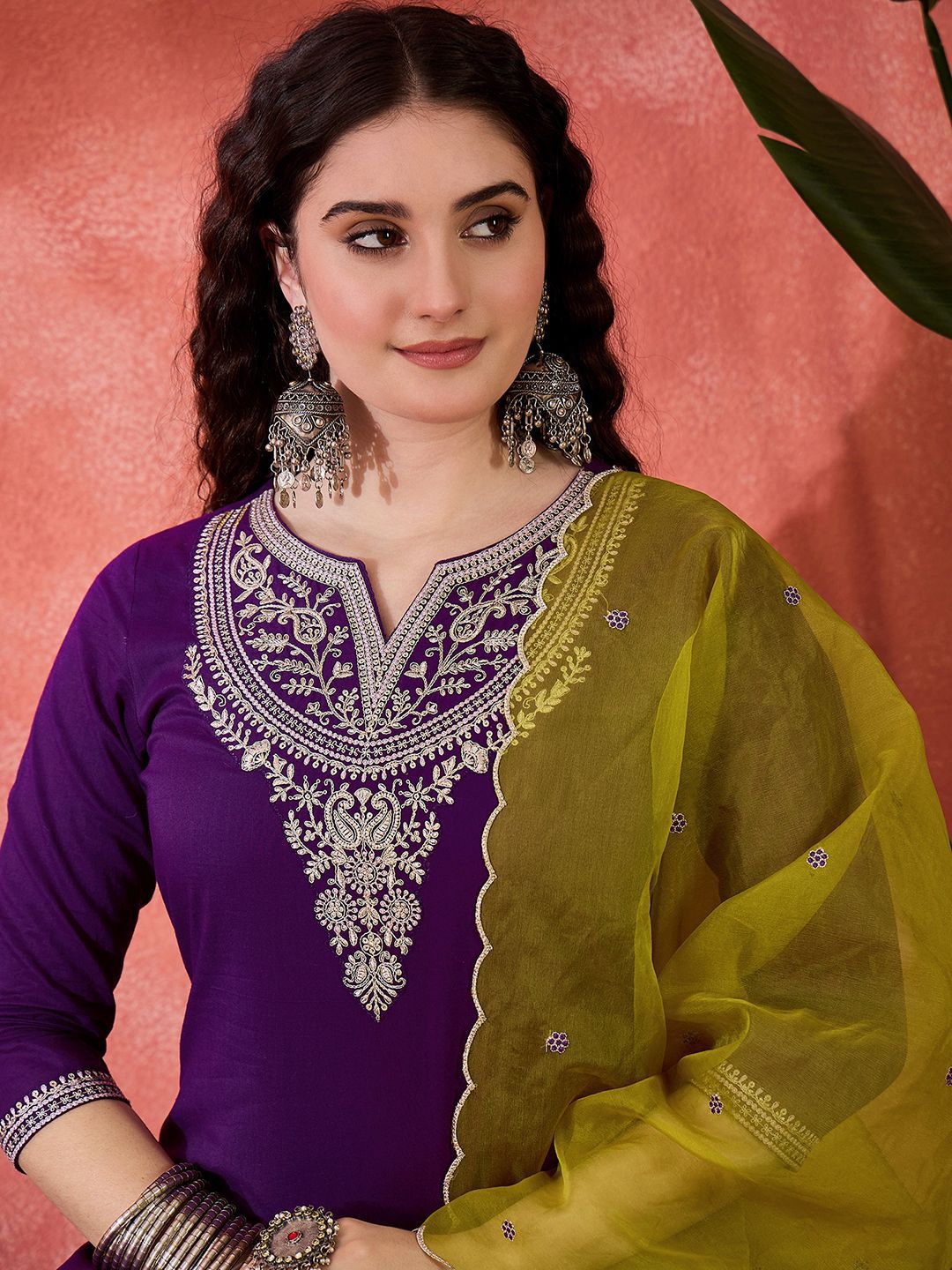 Dhiyona SN Women's Zari Sequence Cording Embroidered Kurta With Trousers & Dupatta