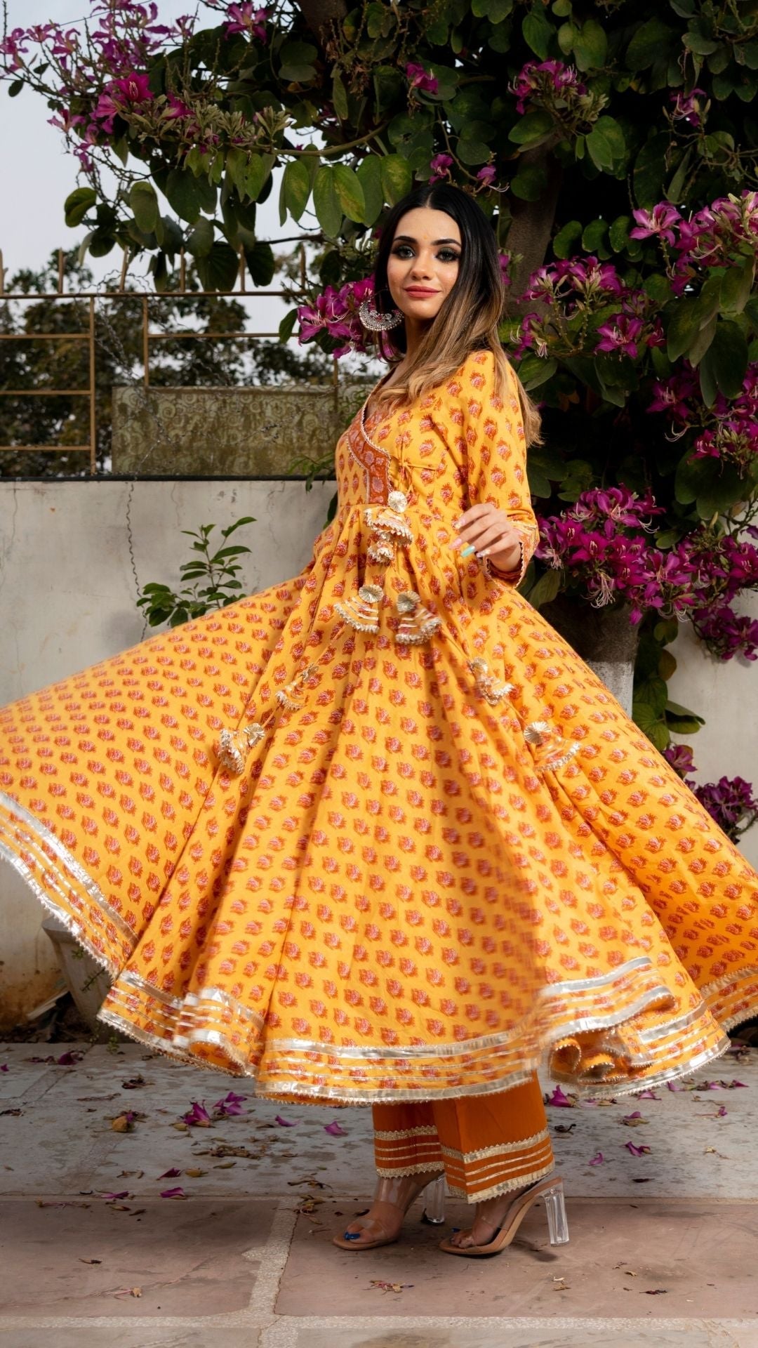 Mehar Light Brown Hand Block Angrakha Set