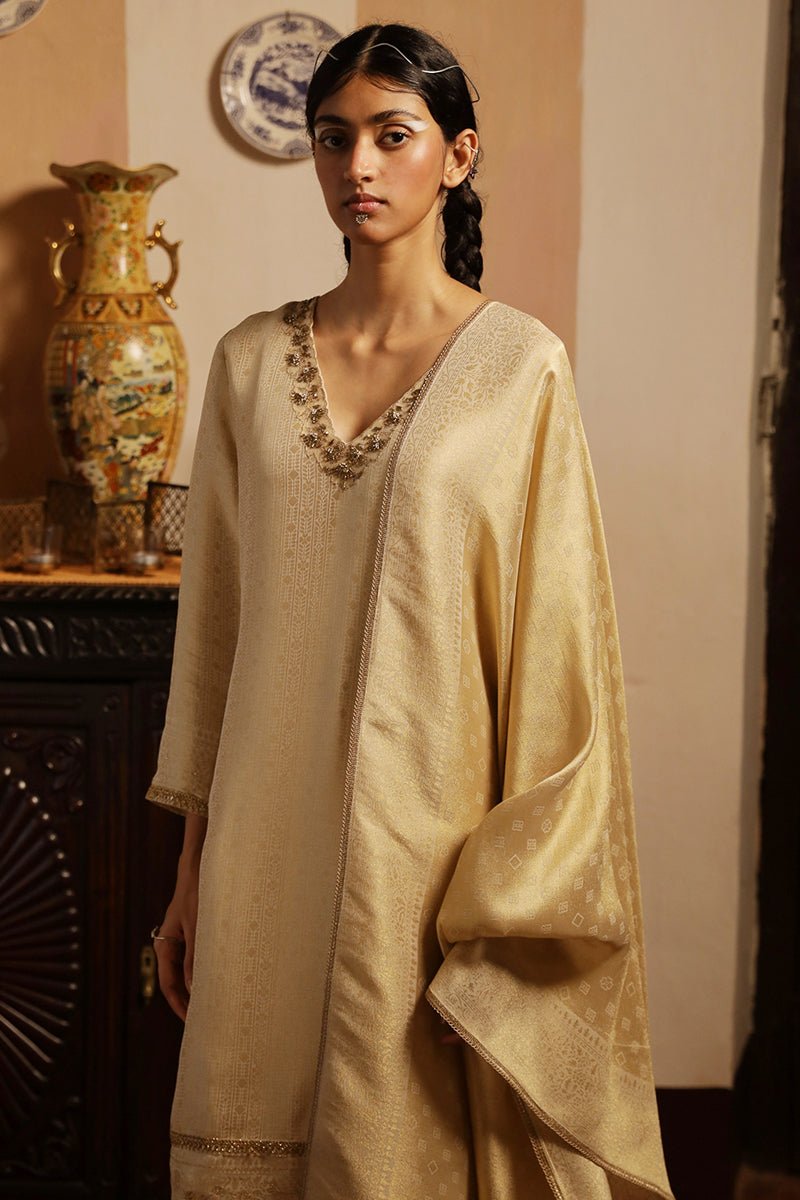 Women's Ecru Woven Silk Salwar Suit