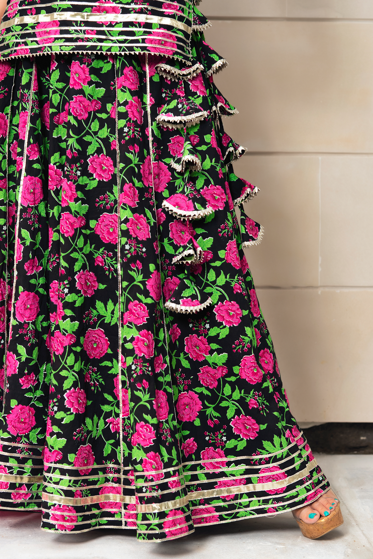 Gulmohar Cotton Hand Block Skirt Set
