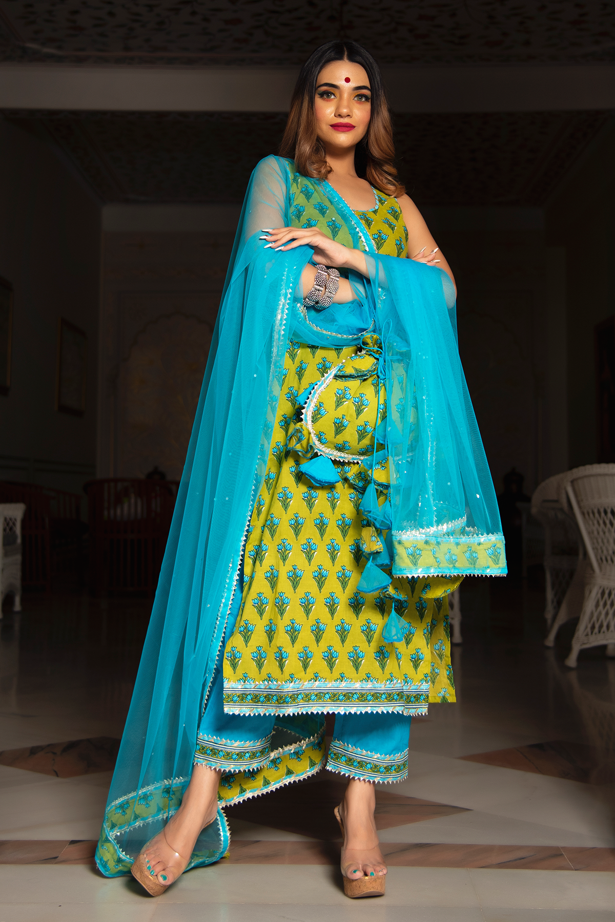 Gulzar Blue Hand Block Cotton Suit Set
