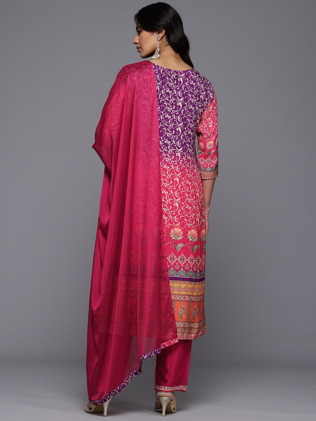 Dhiyona VR Women's Purple And Pink Thread And Gotta Work Straight Kurta With Trousers And Dupatta