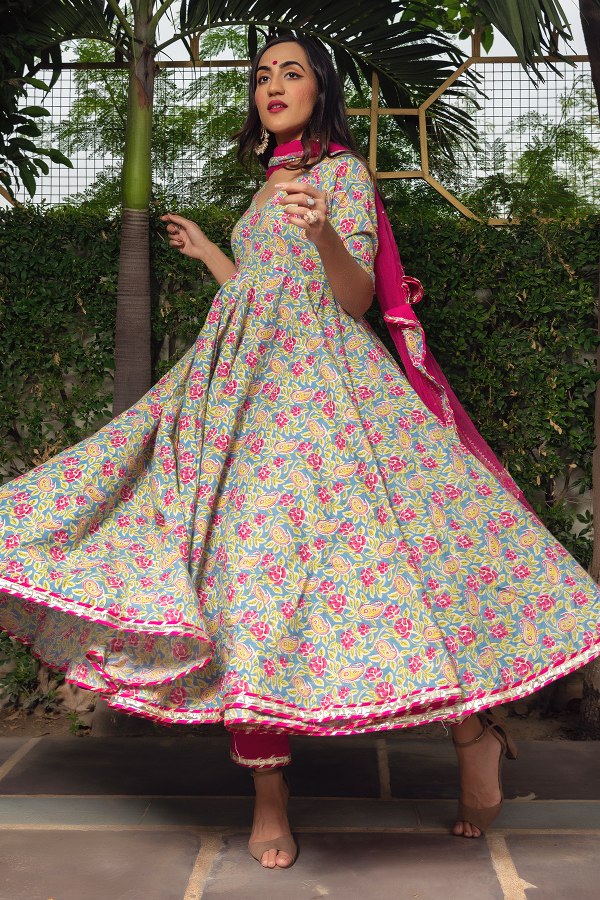 Jaipuri Hand Block Cotton Anarkali Set