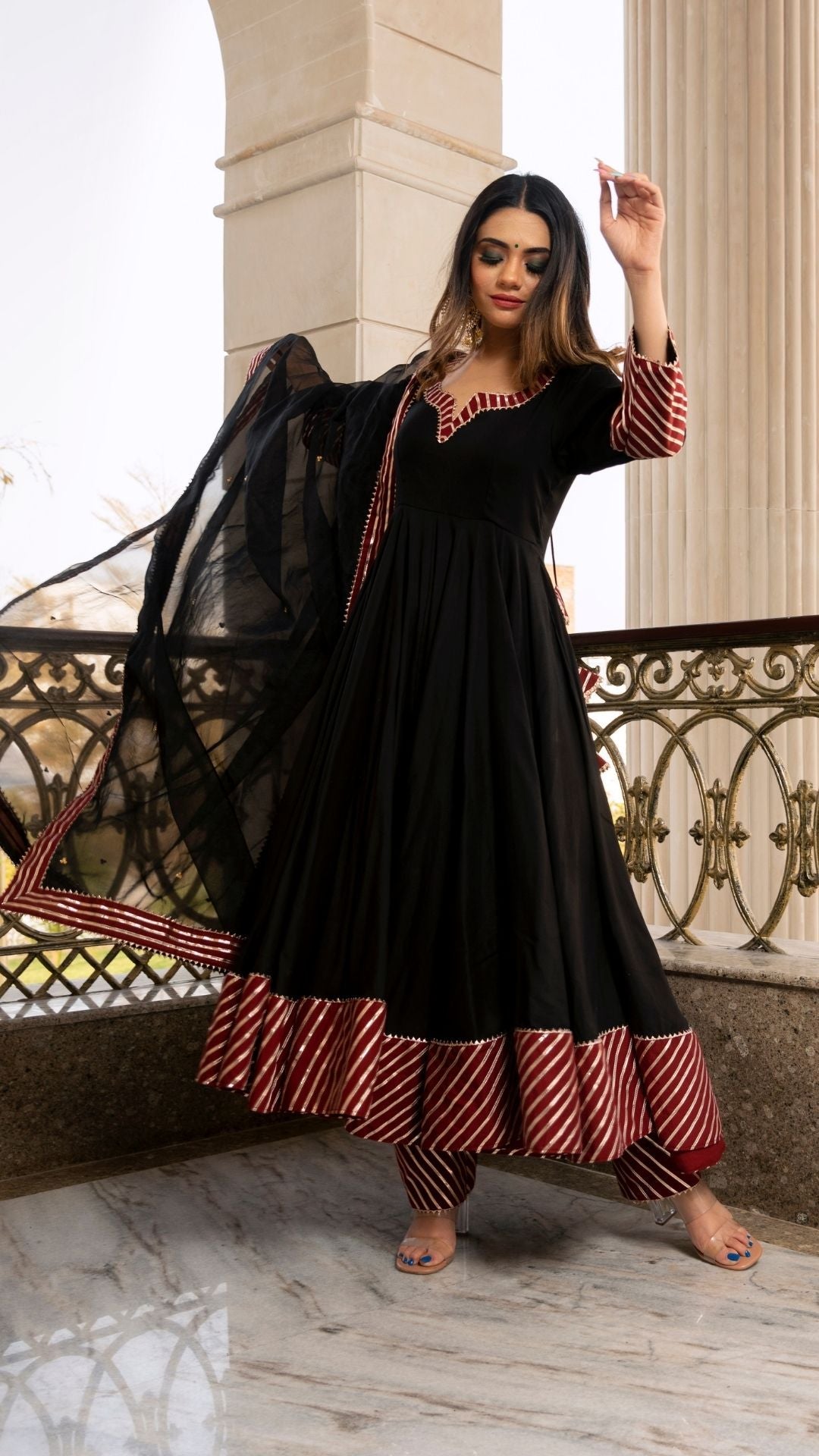 Hina Black And Maroon Anarkali Set