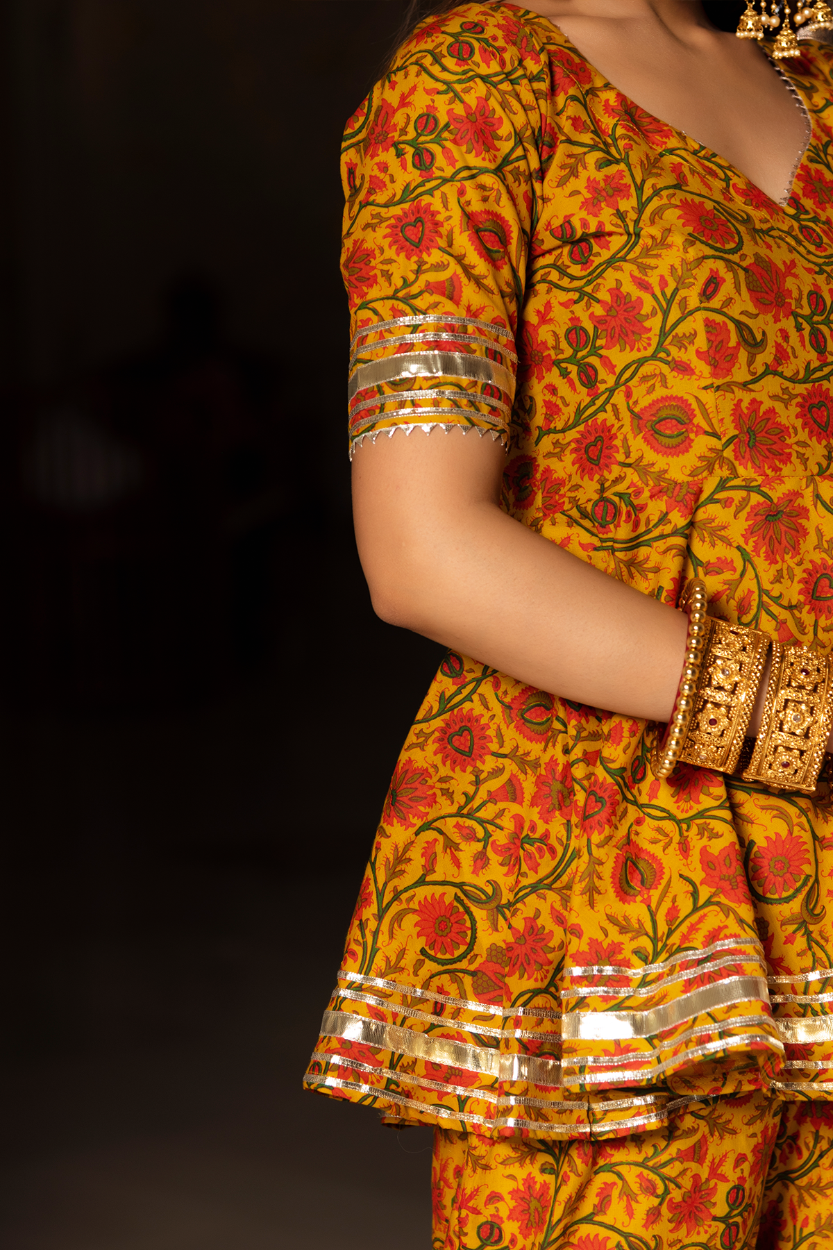 Darpan Mustard Yellow Hand Block Cotton Sharara Set