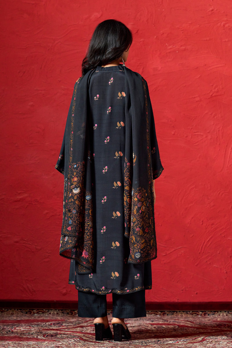 Women's Black Muslin Print Salwar Suit