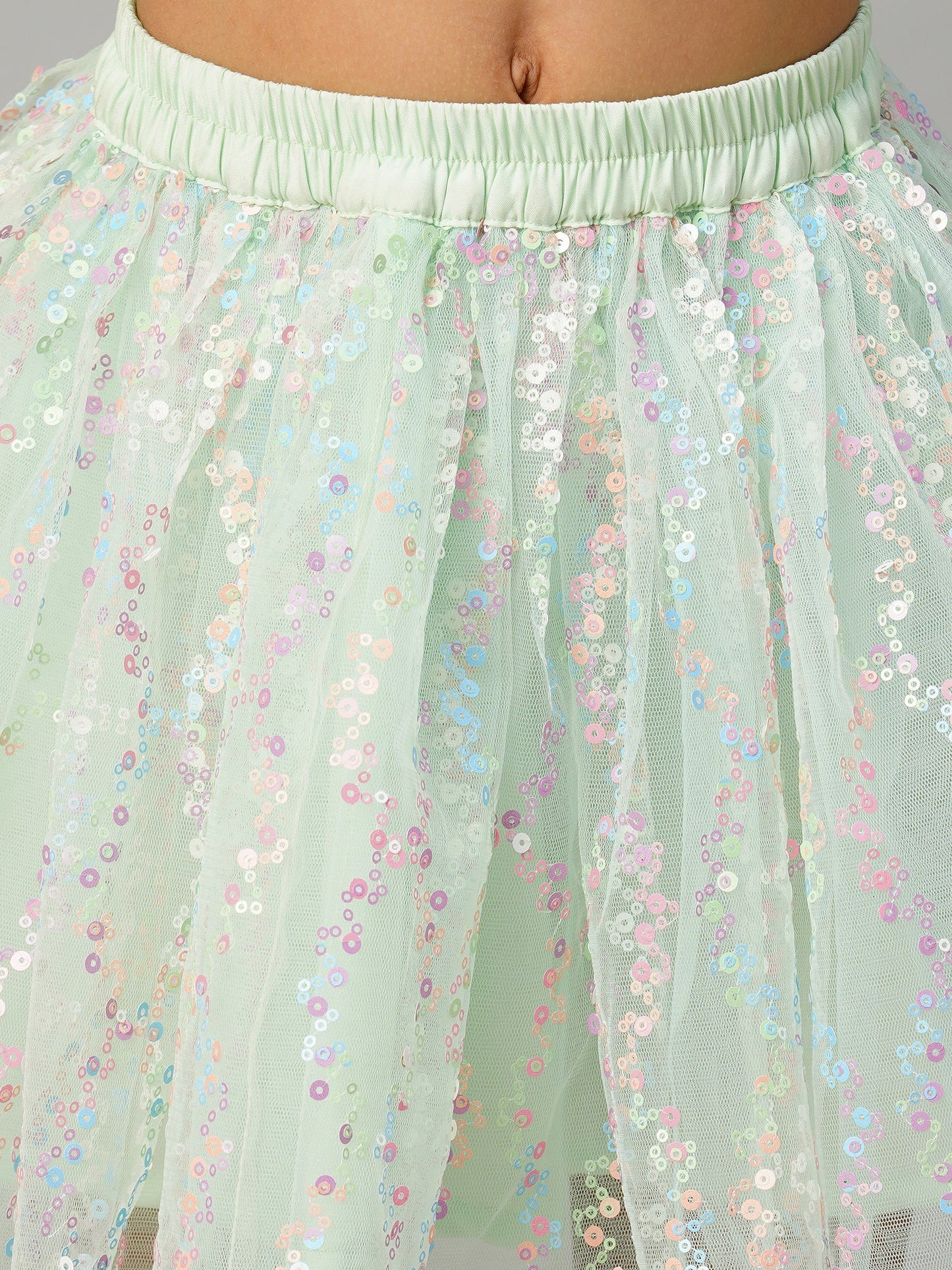 Paris Nights Girls Sea Green 3D Flower Party Skirt with Top set