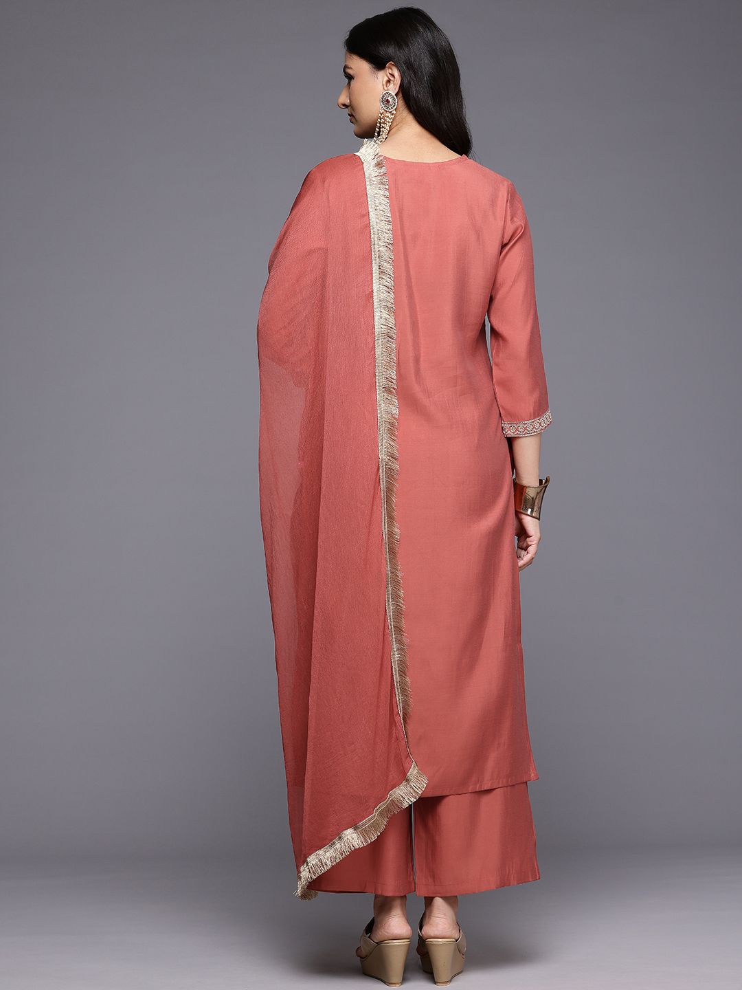 Dhiyona VA Women'sEthnic Motifs Yoke Design Zari Kurta With Palazzos & Dupatta