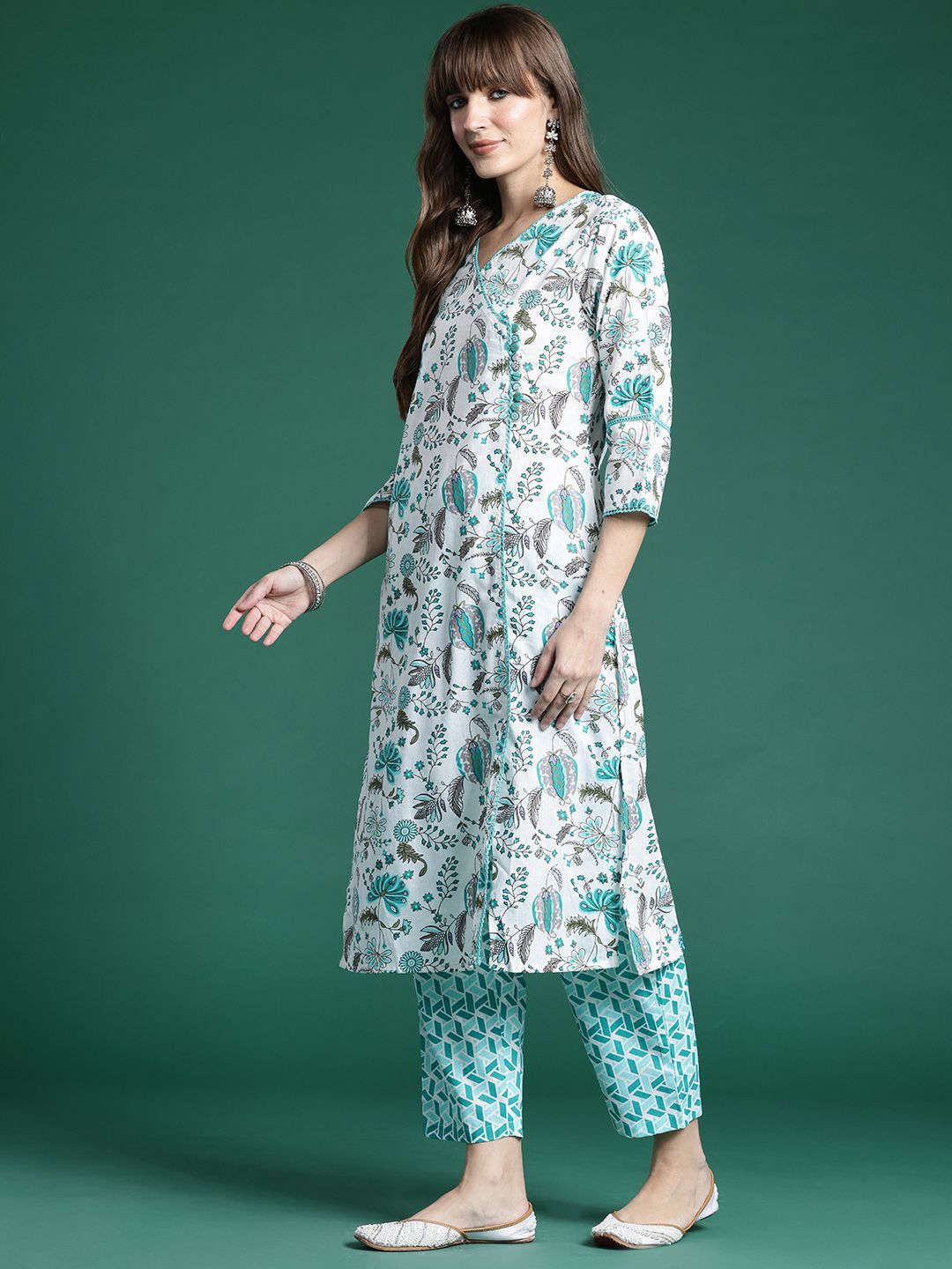Dhiyona IE Floral Printed Pure Cotton Kurta with Trousers & With Dupatta