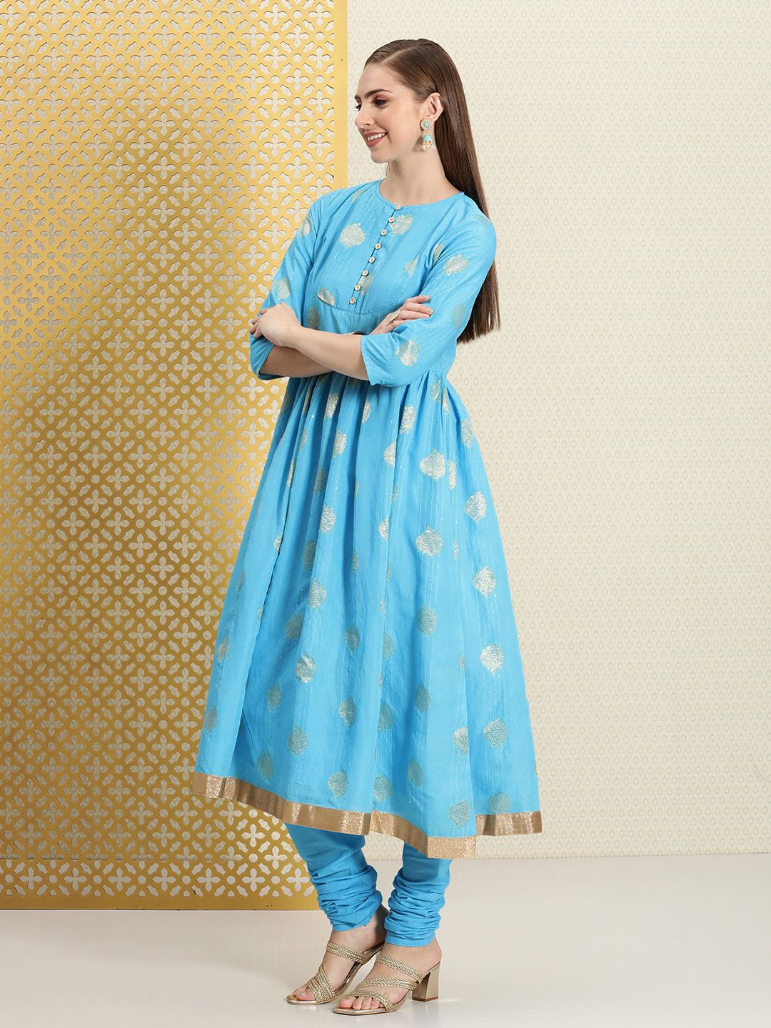 Dhiyona PD Women Women Jashn Paisley Sequinned Pure Cotton Kurta & Churidar With Dupatta