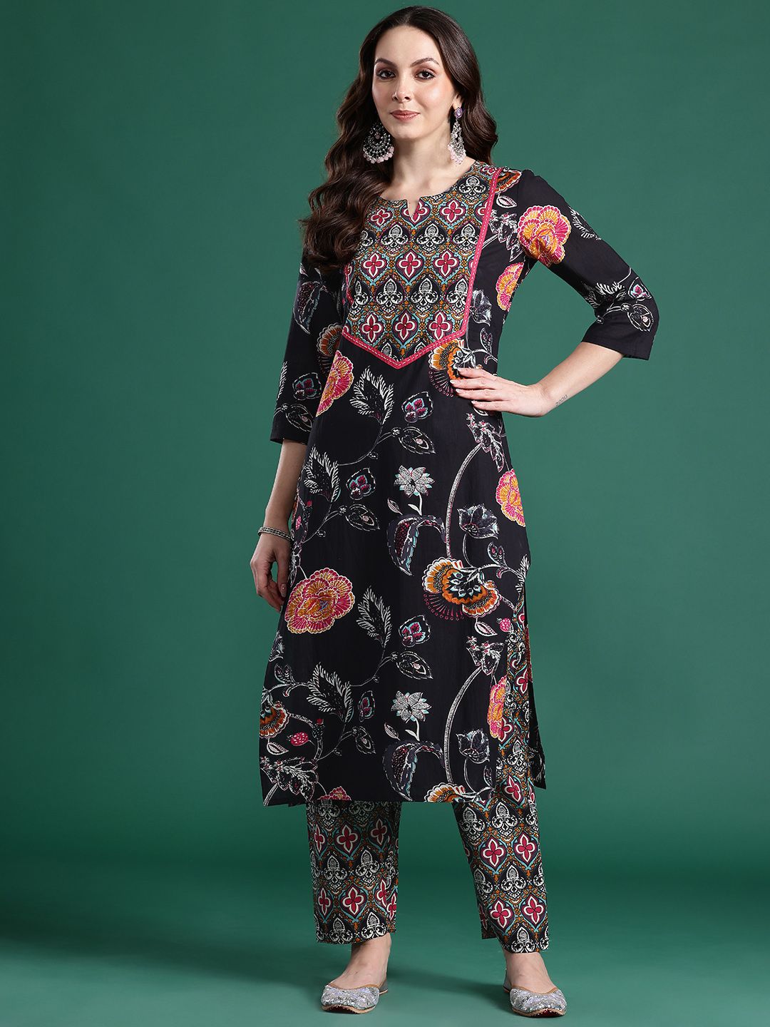 Floral Printed Pure Cotton Kurta with Trousers
