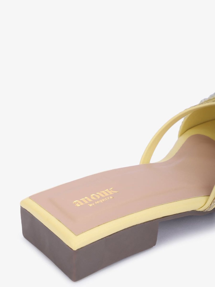 Dhiyona AK Yellow Ethnic Embellished Open Toe Flats