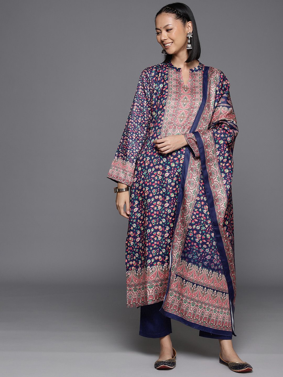 Dhiyona VA Women'sFloral Printed Kurta with Trouser & Dupatta