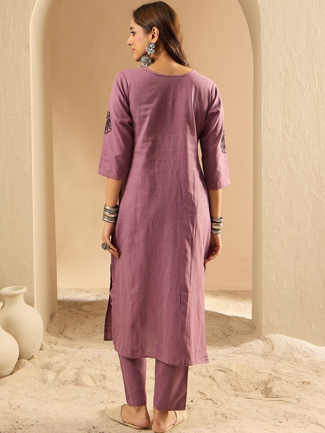 Dhiyona IE Embroidered Three-Quarter Sleeves Pure Cotton Tunic & Trouser