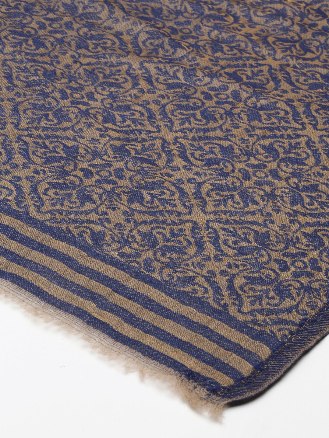 Dhiyona PA Women Blue & Grey Woven Design Fine Cashmere Woolen Shawl