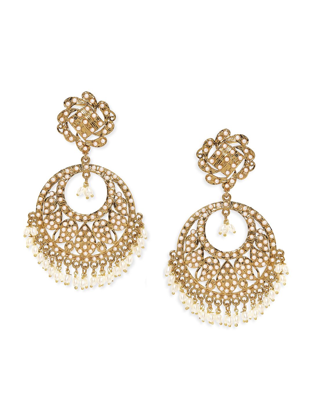 Dhiyona RJ Women's 22K Gold Plated Handcrafted Pearl Beads Traditional Big Chandbali Earrings