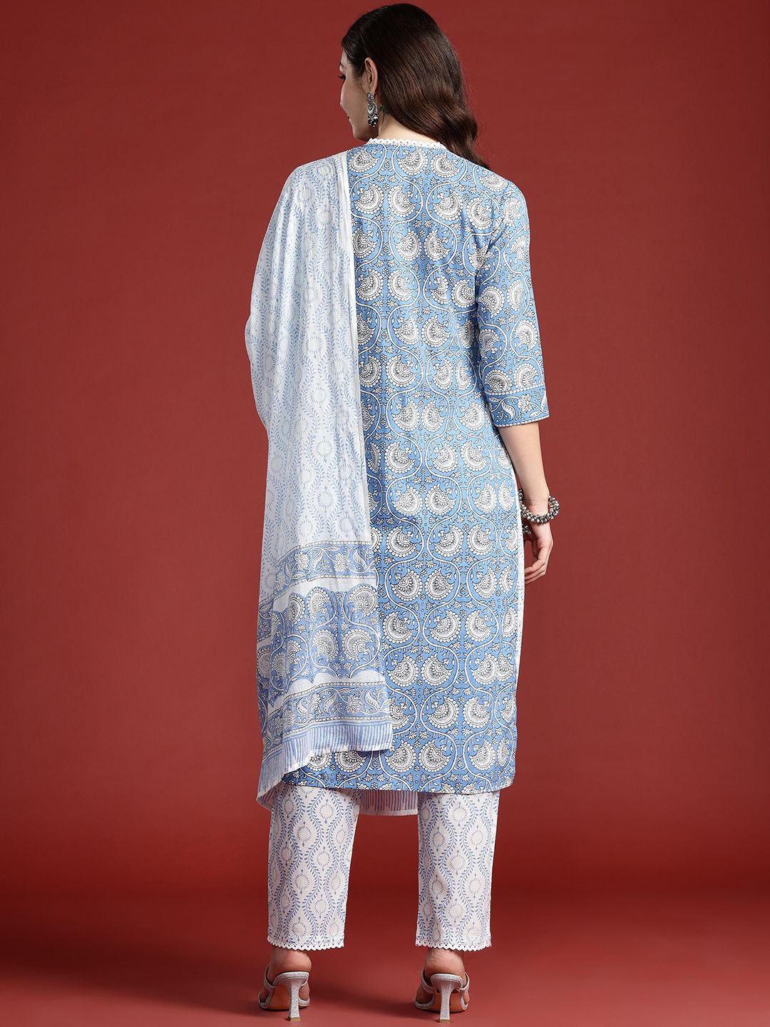 Floral Printed Pure Cotton Kurta with Trousers & With Dupatta