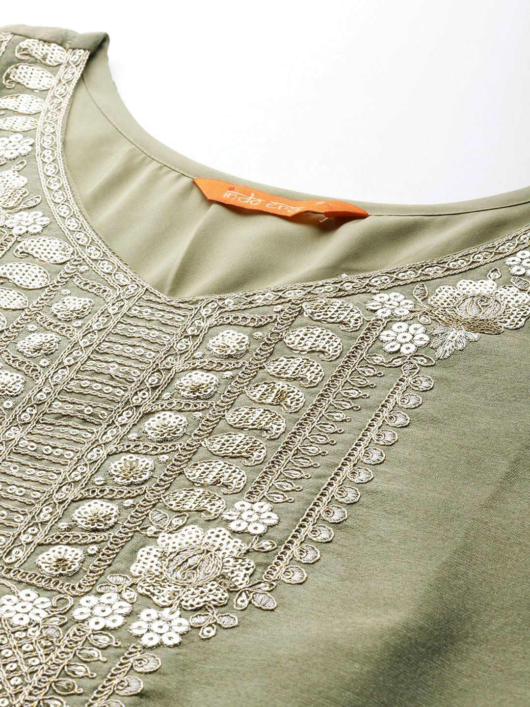 Dhiyona IE Ethnic Motifs Embroidered Sequinned Liva Kurta With Trousers & Dupatta