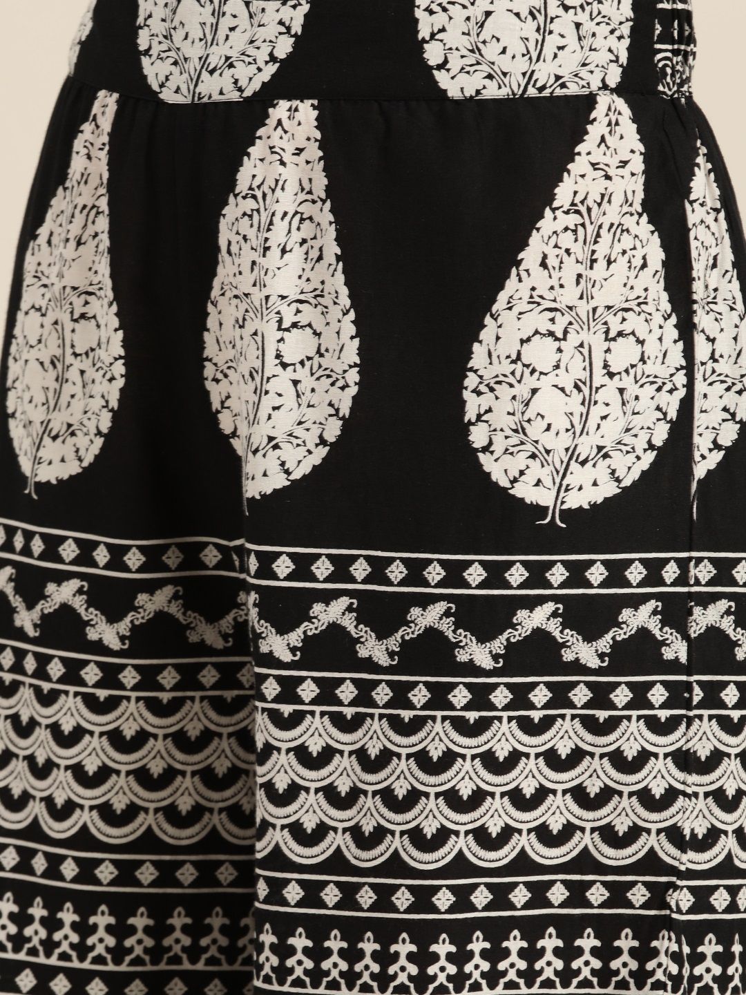 Dhiyona SN Women's Black & White Ethnic Motifs Printed Pure Cotton Kurta with Sharara