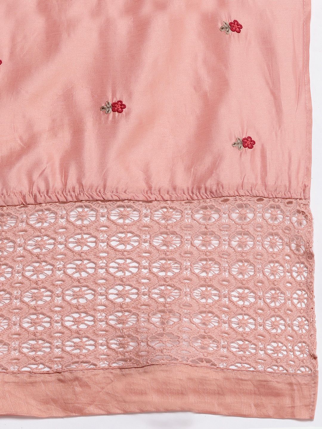 Dhiyona VA Women's Peach-Coloured Ethnic Motifs Embroidered Kurta with Trousers & Dupatta