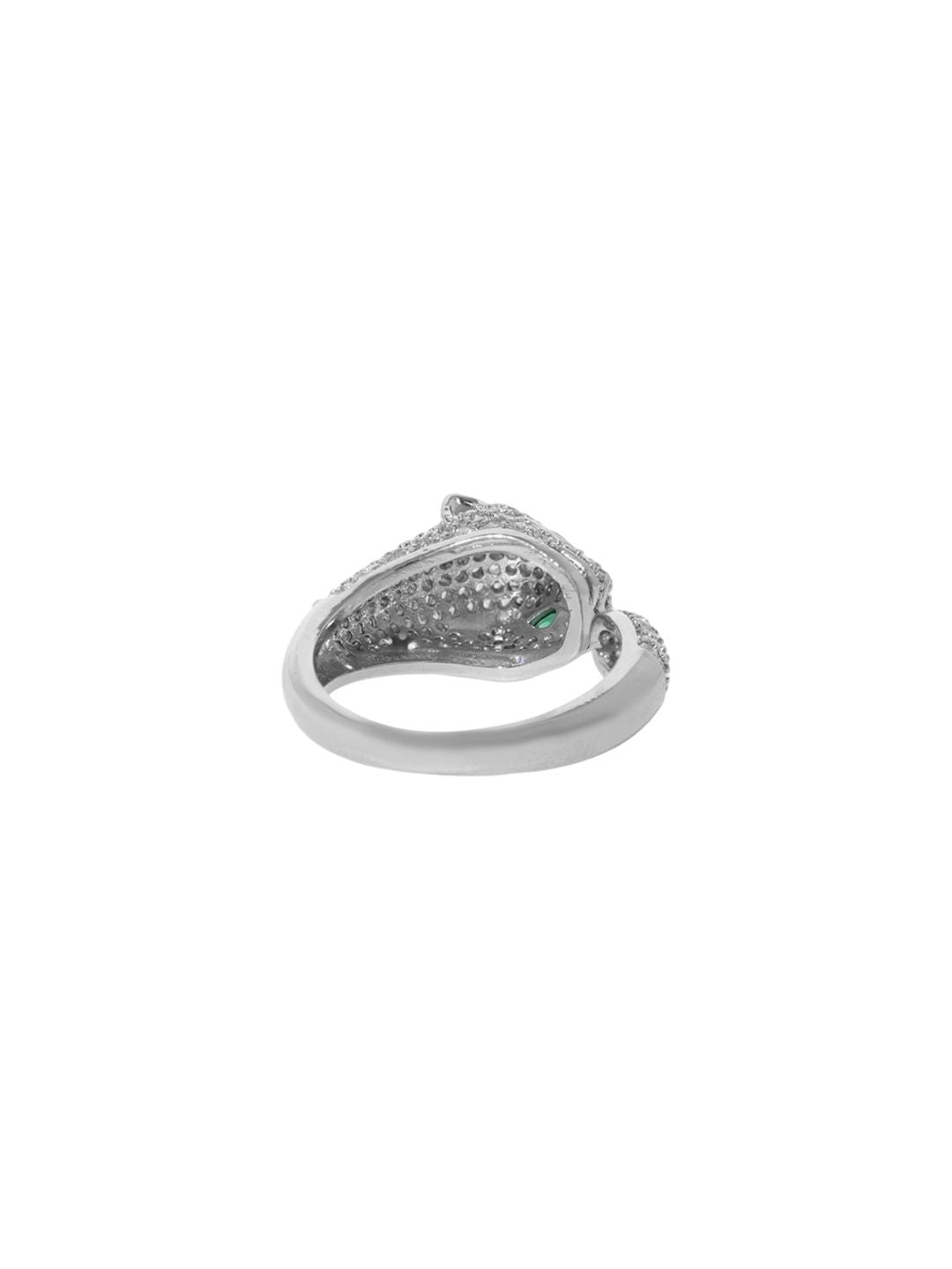 Dhiyona RJ Women's Rhodium Plated Emerald & Cubic Zirconia Studded Panther Statement Ring
