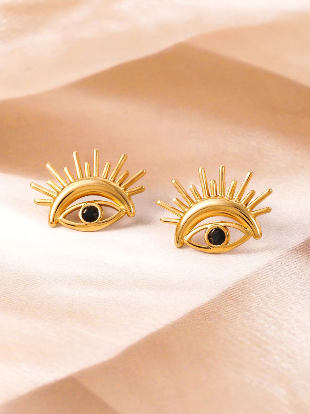 Dhiyona RJ Women's 18K Gold Plated Stainless Steel Tarnish-Free Waterproof Demi-Fine Evil Eye Studs